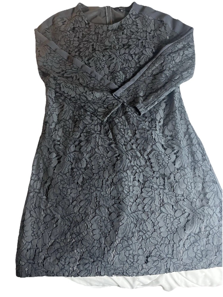 Madewell Lace Dress Womens 4 Blue Gray Long Sleeve Floral Overlay Cocktail Party