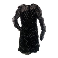 h:ours Zain Polka Dot Metallic Ruched Long Sleeve Mini Dress XS
