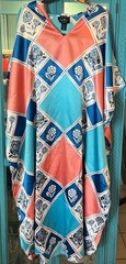 Winlar Goddess Bright Peach Blues White Floral Themed One Size Caftan NWT