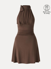 New Item OGL Milky Matte Mockneck Bow Tie Ruched Mini Bra Dress- Full Tag