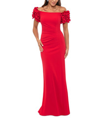 Xscape Scuba-Crepe Ruffled Off-The-Shoulder Gown MSRP $269 Size 10 # 14B 2491 Bl