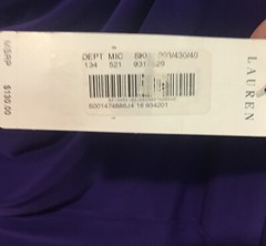 Ralph Lauren Holiday Purple Dress Sleeveless Sz 16 Sheath Draped Neckline $130