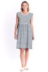 Frill Midi Dress in Blue White Stripe | Betty Basics
