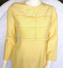 YL by Yair Ladies Sheath Dress Yellow Silk/Linen Knee Length Long Sleeves Sz 10