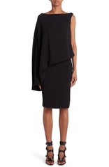 Tom Ford Women&rsquo;s Asymmetric Cady One-Sleeve Cape Dress Black Size 44 / US 10