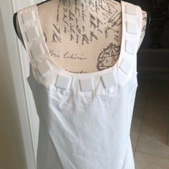 Vertigo Paris -Crisp White Cotton Shift Dress Jeweled Neckline Sz. L