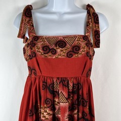 Vtg Tropical Maxi Dress Womens M Red Head Scarf Tribal Aruba *Read Measurements*