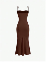 Brown MOD Solid Ruched Mermaid Hem Cami Dress Sz XS S M L