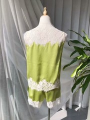 Doen lace patchwork silk vest shorts set