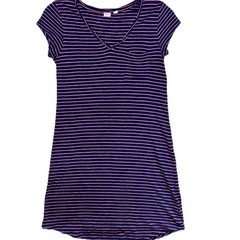 Gap Womens Navy Blue Pink Striped V-Neck Pocket T-Shirt Dress Small Cotton Modal