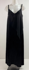 Yang Li Italy Black Silk Cotton Raw Edge Maxi Slip Dress Gown Sz M