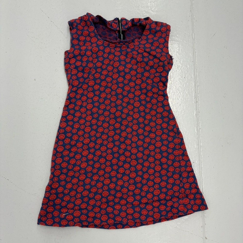 Vintage 60s Psychedelic Smiley Pattern Red/Navy Mini Dress 1960s True Vintage
