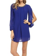 Brigitte Bailey Womens Pierce Long Sleeve Shift Dress Royal Blue Size 9