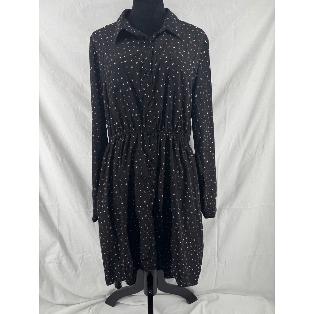 Xhilaration Black Geometric Triangle Print Shirt Dress Cutout Back XXL