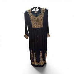 Soni Navy/Gold Embroidered Maxi Kaftan Dress Long Sleeve Scoop Neck XL C1-0042D