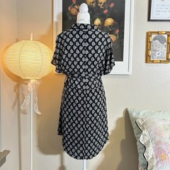 Ethereal black & white leaf print button up dress L