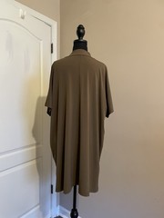 Susan Graver Women Size XL Dress Liquid Knit Mock-Neck Elbow-Sleeve Khaki Brown