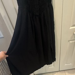 Mixed Threads Black Solid Square Neck Smocked￼Stretch Midi Dress Women’s L