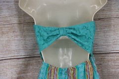 Womens Size Medium Strapless High Low Dress Teal Turquoise Striped Lace