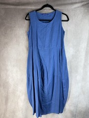 Cut Loose Seamed Bubble Cacoon Sleeveless Linen Dress In Blue Women&rsquo;s Sz XS