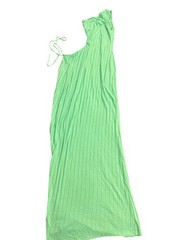 Green Solid One Shoulder Ribbed Knit Maxi Dress S Asymmetric Tie Accent