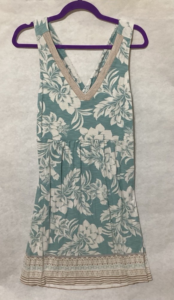 Tommy Bahama Dress Large Floral Tropical Teal White Cotton Cross Back Size L