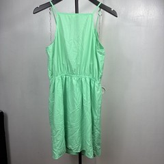 Pink Owl Green Women Dress Medium Ruffle Full Front Zip Sleeveless V Neck Lined