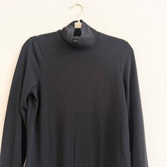 Banana Republic Black Wool Blend Turtleneck Sweater Dress Button Cuff Womens M