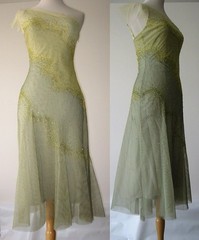 Y2K BCBG layers tulle flounce beads lime green dress 2 NWoT