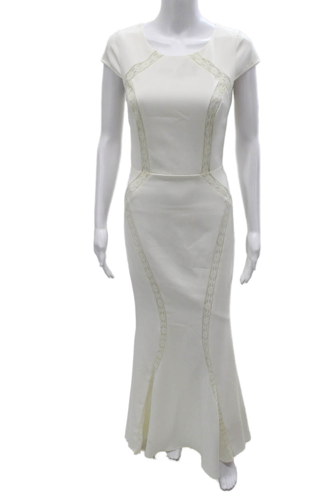 Jarlo Women Mermaid Long White Dress Round Neck Short Sleeve Zip Size XS