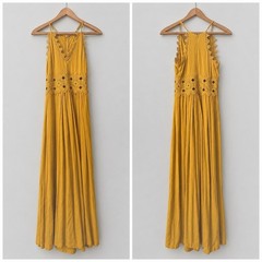 Lulus This Is Love Mustard Yellow Lace Halter Maxi Dress Size XS Wedding Guest