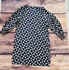 ABS Collection Sheath Dress Size Medium Navy Blue Beige Polka Dots 3/4 Sleeves