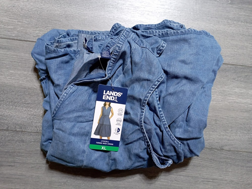 Lands&rsquo; End Lyocell Tiered Midi Dress Adult Womens X-Large Chambray Blue