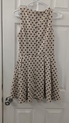 Sans Souci Beige/Black Polka Dot Sleeveless Fit & Flare Pleated Dress M