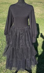 Ivy City Co Dress Womens Medium Black Colette Midi Tulle Tiered Mesh Long Sleeve