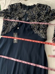 NWT $308 Tadashi Shoji Darya Crepe & Embroidered Lace Gown Blue [SZ 14 ] #G715
