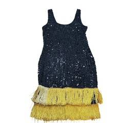 As U Wish Black Sequin Gold Fringe Flapper Dress Size L Cocktail Party 1528418H4