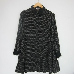 New Esqualo Womens 8 Black White Print LS Flare Button Dress Collared NWT $120