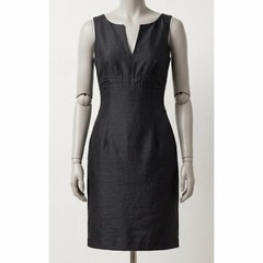 Cocktail Dress Trina Turk Black Sheath 2 Raw Silk Blend Notched Neck Preppy