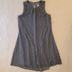 DKNY Sleeveless Chiffon Shift Dress Size 4 Navy Blue Green White Polka Dot