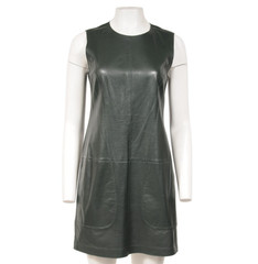 Vince Womens Pine Green Lamb Leather Sleeveless Shift Dress US 6