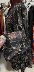 DISTURBIA Goth Boho Orchids V-Neck Long Sleeve Dress Tunic Sz 14 NWT