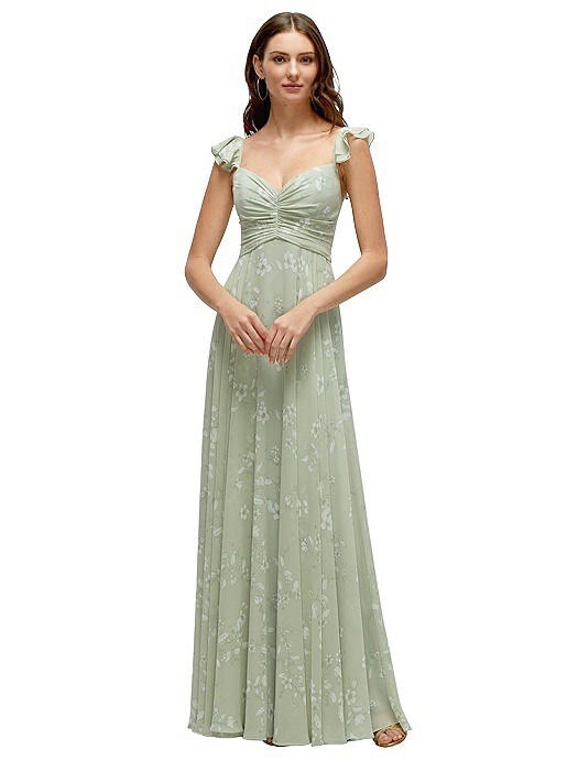 New After Six 1587 Ruffle Strap Pleated Gown In Vintage Primrose Sage Sz 8 $249
