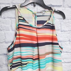 Speechless Dress Womens Medium Tank Striped Lined Beige Red Blue Beach Casual