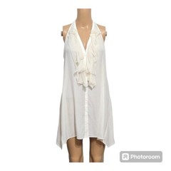 Vince Ivory Silk Blend Ruffled Button Down Tank Top Size SMALL
