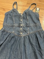 Universal Thread Blue Denim V-Neck Button Front Strappy Sundress Knee 12