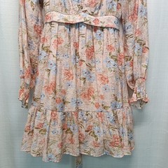 Blu Pepper Floral Square Neck Mini Dress Peach Blue Cottagecore Womens M Lined