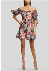 KEEPSAKE The Label Black Hydrangea Runaway Off The Shoulder Mini Dress-6-NWT