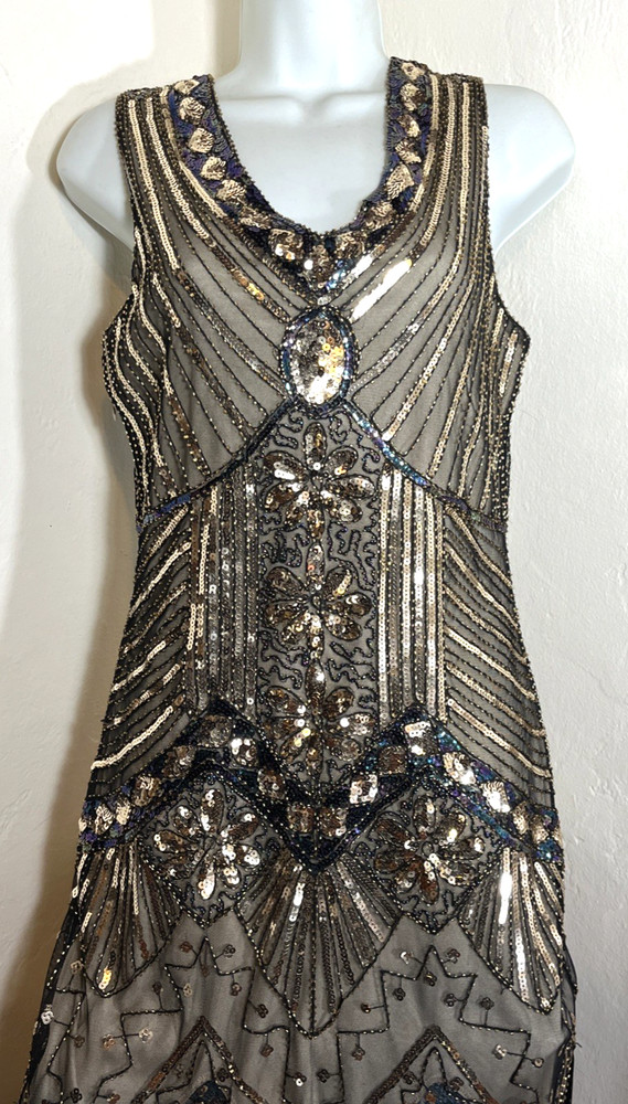 Custom Style Beaded Sequin Flapper Dress Size S Art To Wear Princess Lace Party