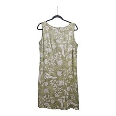 White Stag Dress Medium 8/10 Sleeveless Linen Blend Floral Ruffle Hem Sage Green